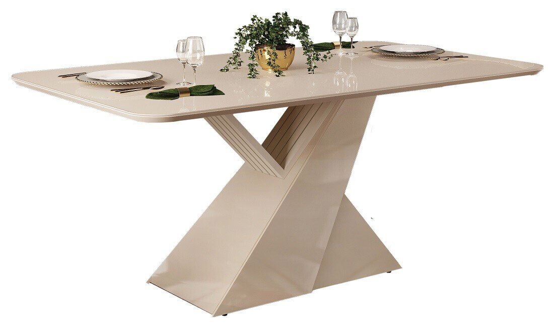 Mesa VEGA, madera, cristal, blanco roto, 180x90 cms