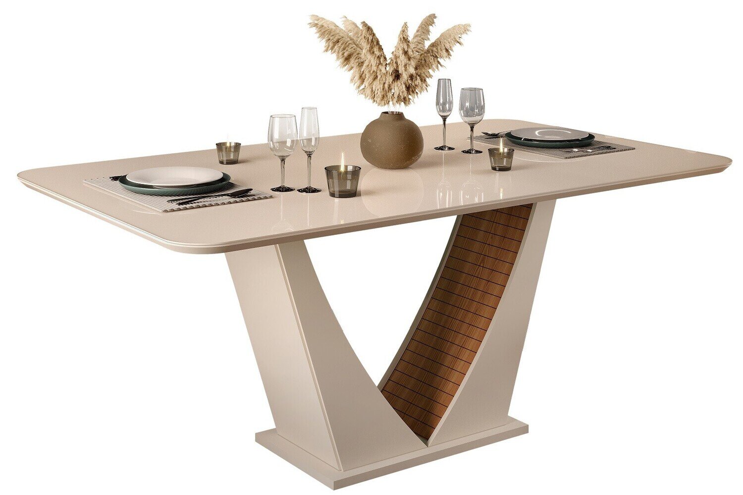 Mesa DALILA, madera, blanco roto y roble, 170x90 cms