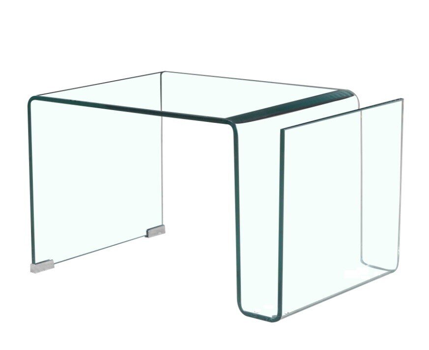 Mesa ATLANTIS (SU), baja, cristal curvado transparente, 42 x 38 cms.