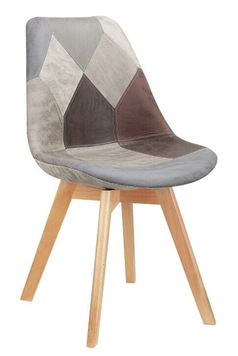 Silla TORRE 4P, madera, patchwork, tejido t�cnico gris-MARR�N