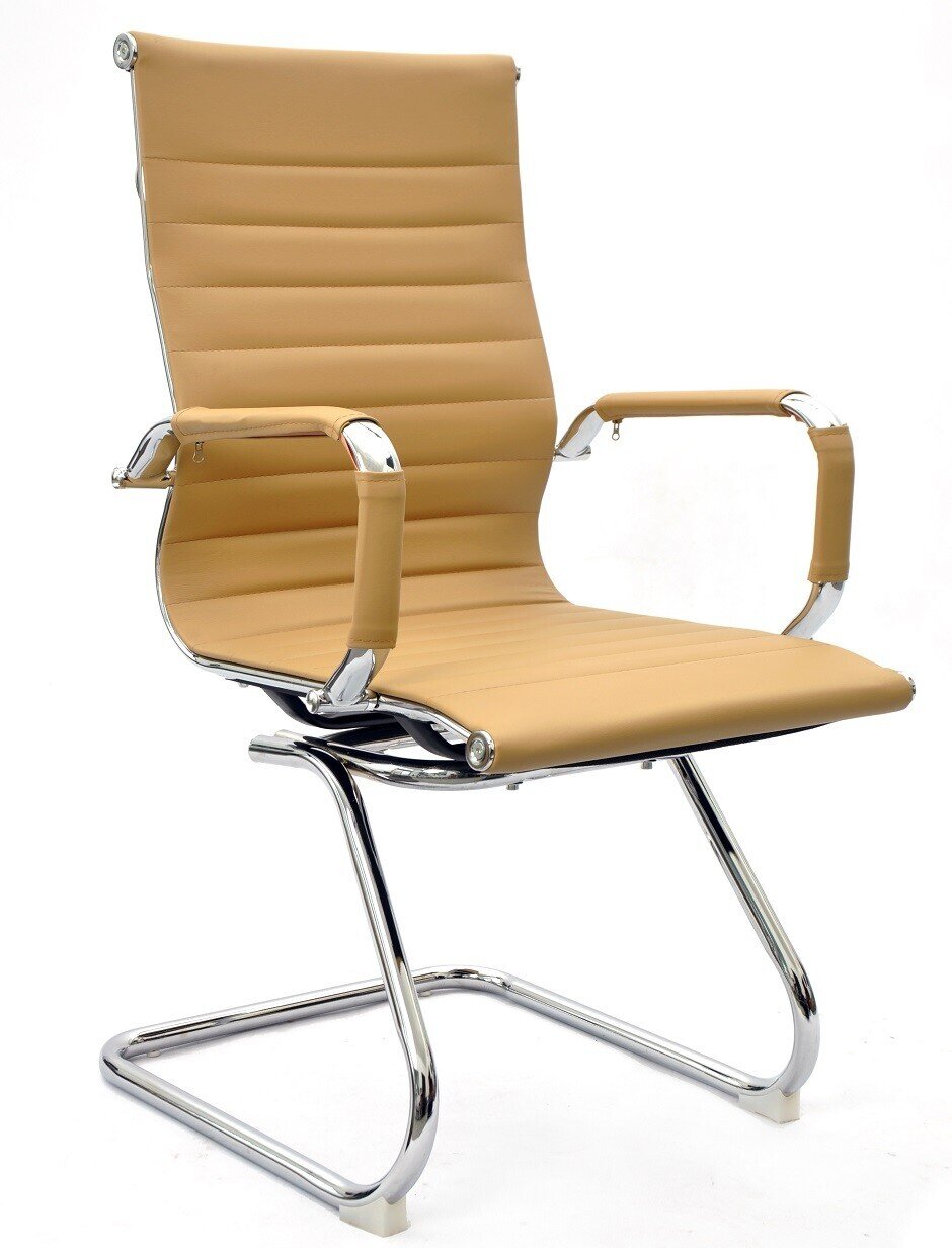 Sill�n de oficina KIEV, fijo de pat�n, cromado, similpiel MARR�N claro