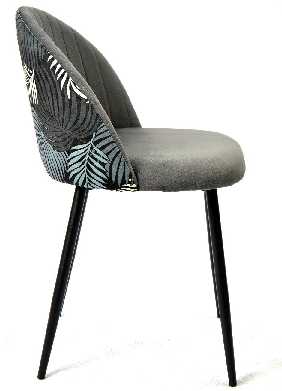 Silla FLORAL, metal, tapizado velvet gris con trasera floral a juego