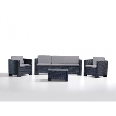 Conjunto ACACIA, 2 sillones,1 Sof� de 3 plazas y mesa baja, polirat�n antracita, coj�n gris