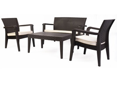 Conjunto ALBOR�N, 1+1+2+mesa, polipropileno chocolate, cojines incluidos