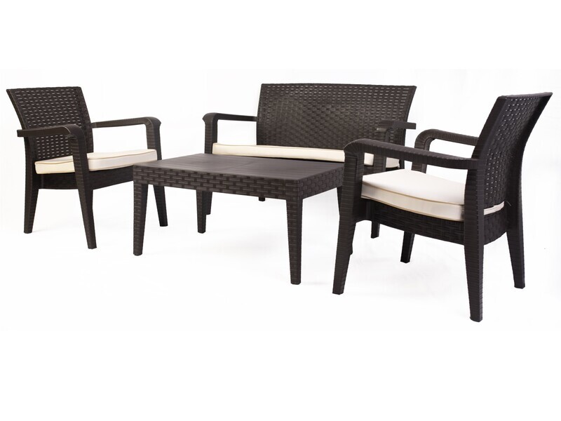 Conjunto ALBOR�N, 1+1+2+mesa, polipropileno chocolate, cojines incluidos