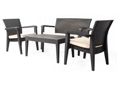 Conjunto ALBOR�N, 1+1+2+mesa, polipropileno antracita, cojines incluidos