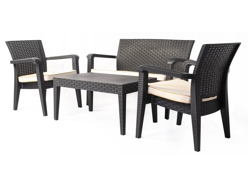 Conjunto ALBOR�N, 1+1+2+mesa, polipropileno antracita, cojines incluidos