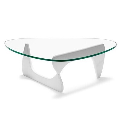 Mesa NOG, baja, lacada blanca, tapa de cristal 15 mm. 125x90 cms