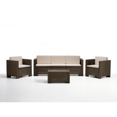 Conjunto ACACIA, 2 sillones, 1 Sof� de 3 plazas y mesa baja, polirat�n chocolate, cojin beige
