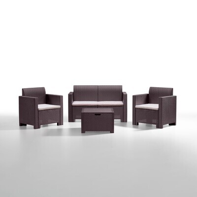 Conjunto NARDO, 1+1+2+mesa, polirat�n chocolate, cojines incluidos