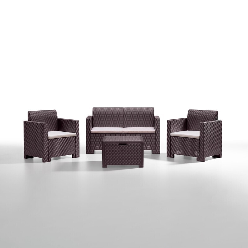 Conjunto NARDO, 1+1+2+mesa, polirat�n chocolate, cojines incluidos