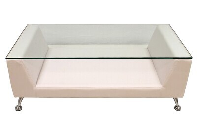 Mesa KATE, baja, cristal, blanca, 120x60 cms