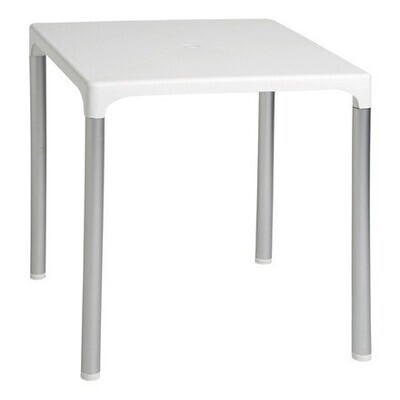 Mesa DOROTEA, aluminio, polipropileno blanco 70x70 cms