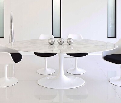 Mesa TUL, oval, fibra de vidrio, M�RMOL blanco 180x108 cms