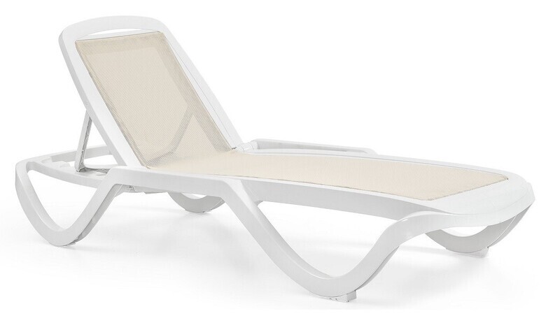 Tumbona CARIHUELA, apilable, polipropileno blanco, textilene beige