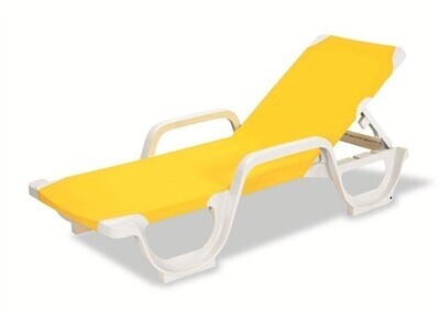 Tumbona COSTASOL, apilable, polipropileno blanco, tejido textilene amarillo