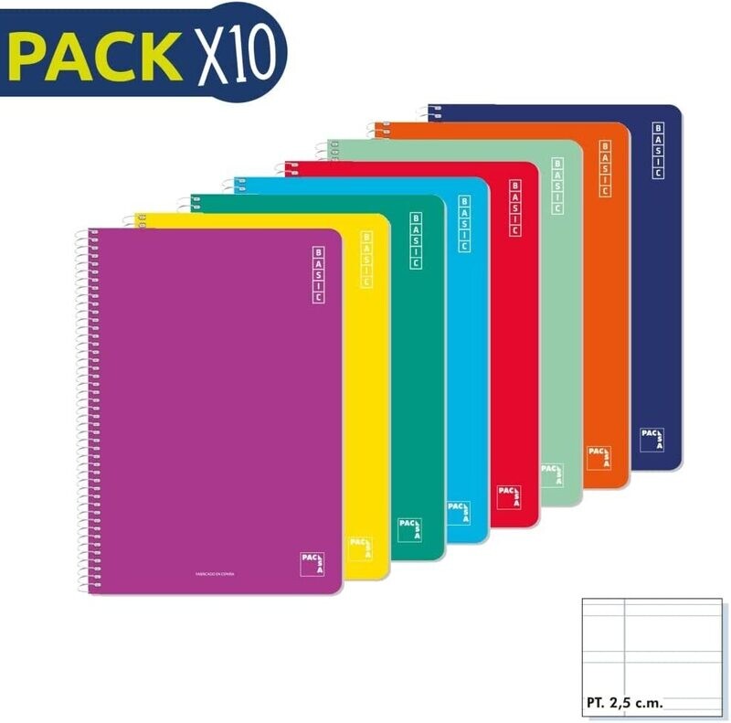 Pack 10 Bloc 60 gr cuarto 80 hojas pauta 2,5