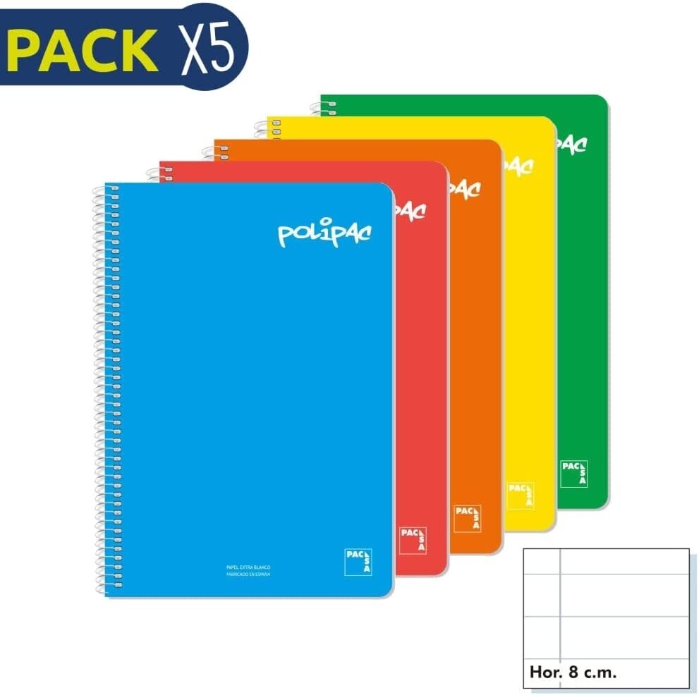 Pack 5 Bloc 80 gr tapa plástico 80 hojas cuarto Rayado
