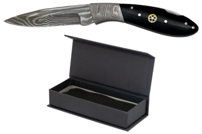 Navaja Damasco Negra Hoja  8cm