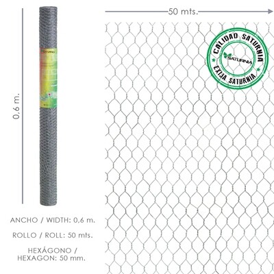 Enrejado Triple Torsion 50/  60 cm. Rollo 50 Metros Uso Domestico