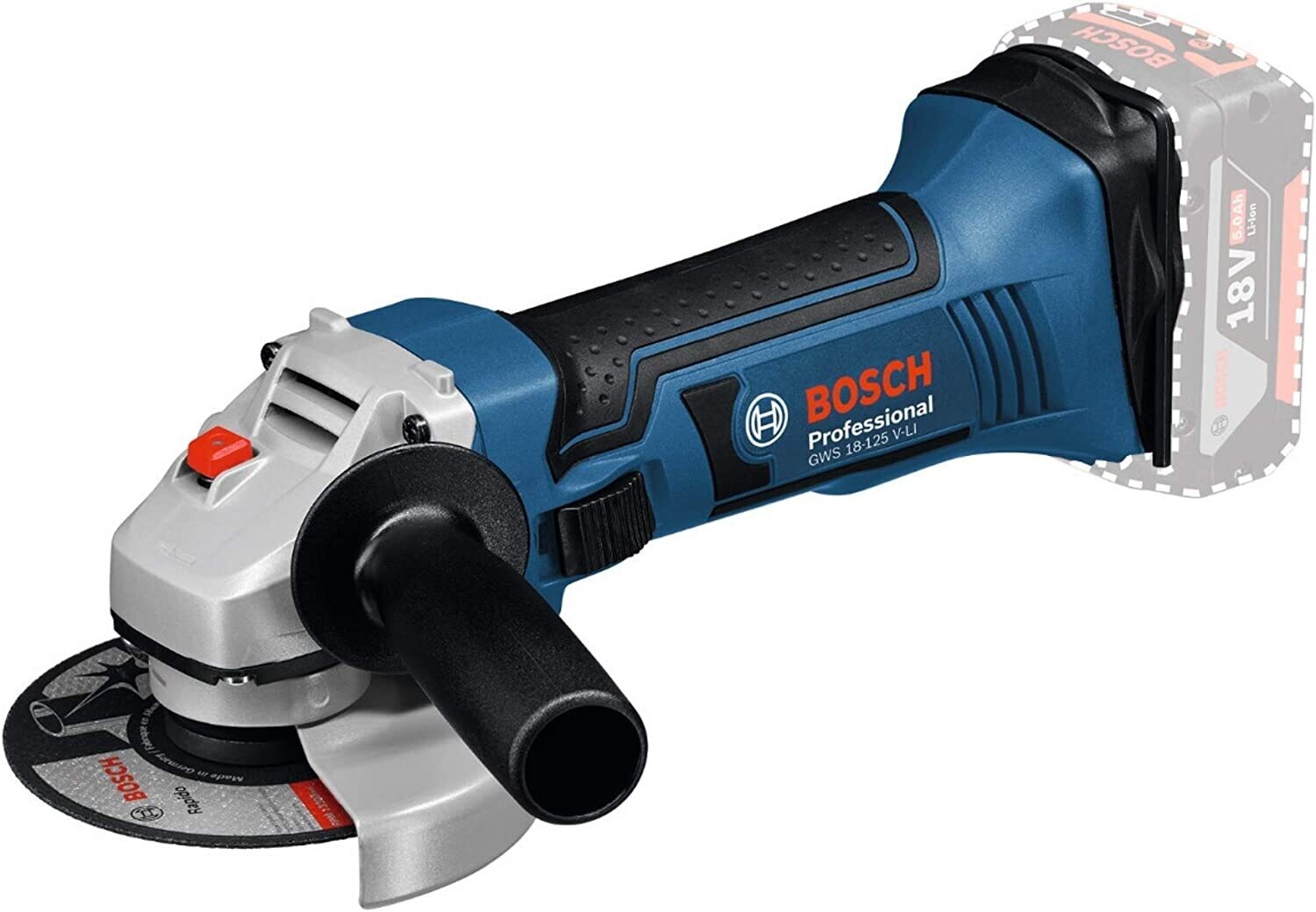 Bosch Professional GWS 18-125 V-LI - Amoladora angular a batería (18 V, 10.000 rpm, Ø disco 125 mm, sin batería, en caja)
