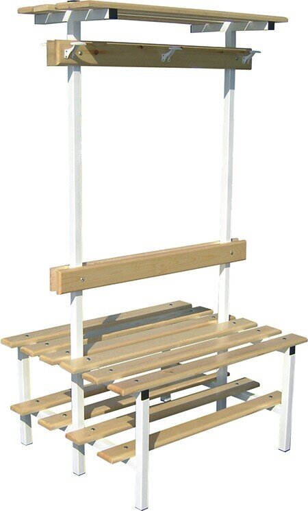 BANCO VESTUARIO DOBLE CON ZAPATILLERO, PERCHA Y ESTANTE SUPERIOR, 2,5MT. BANCO VESTUARIO DOBLE CON ZAPATILLERO, PERCHA Y ESTANTE SUPERIOR, 2,5MT.