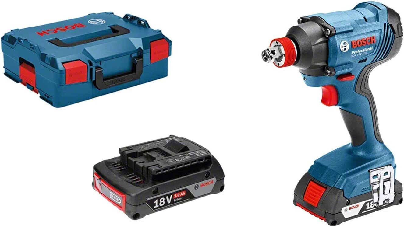 Bosch Professional GDX 18V-180 Llave de impacto a batería, 2 baterías x 2.0 Ah, 180 Nm, tornillos hasta M14, en L-BOXX, 18 V