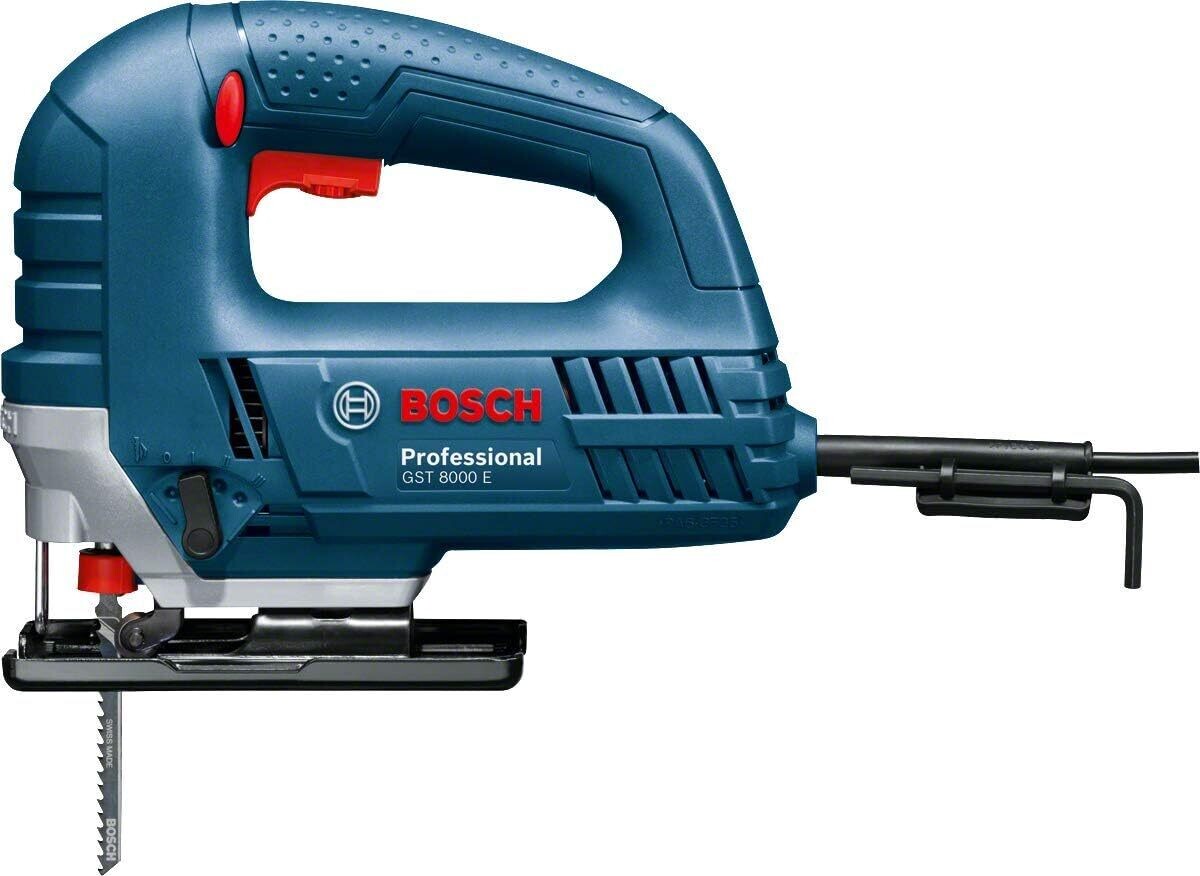BOSCH - Sierra de calar GST 8000 E Professional. 710 W, Profundidad de corte hasta 80 mm, Sistema de cambio de hoja de sierra SDS, 500-3.100 cpm, Movimiento pendular de 4 escalones. 2,5 Kg