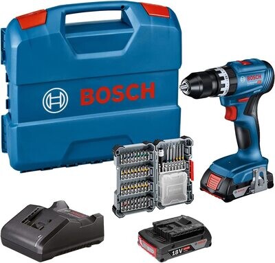 Bosch Professional 18V System GSB 18V-45 - Taladro percutor a batería (45 Nm, 1900 rpm, 2 baterías x 2.0Ah, accesorios, en maletín)