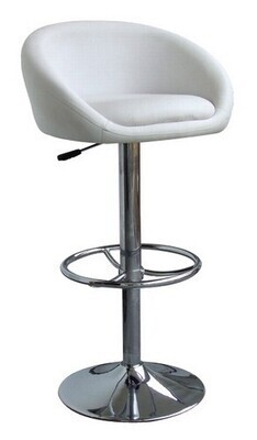 Taburete DRUM (L), cromado, tapizado blanco.