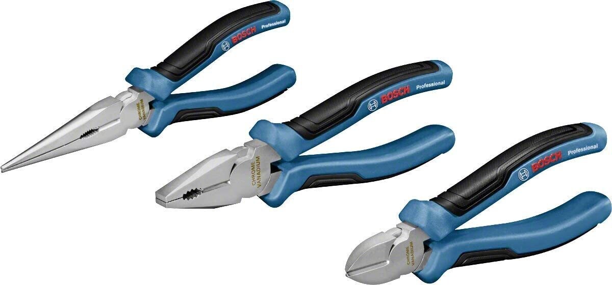 Bosch Professional - Juego de 3 alicates (160 mm/180 mm/200 mm) Bosch Professional - Juego de 3 alicates (160 mm/180 mm/200 mm)