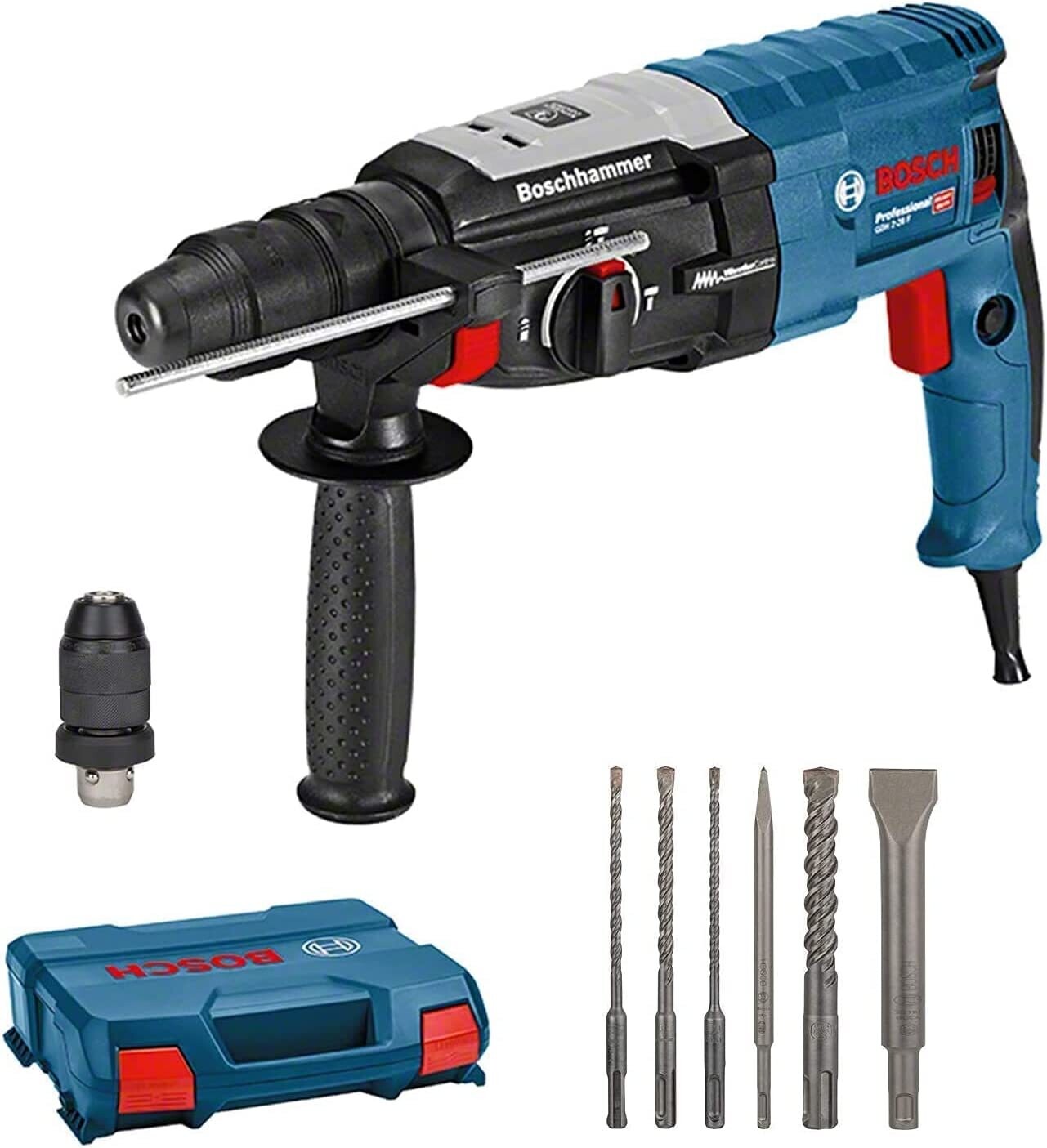 Bosch Professional GBH 2-28 F - Martillo perforador (3,2 J, Ø máx. hormigón 28 mm, SDS plus + cilíndrico, set 6 acc., en maletín)