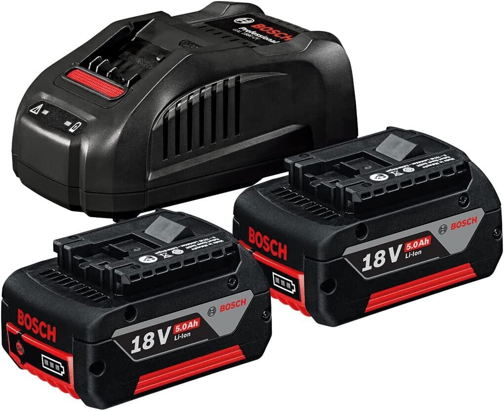 Bosch Professional 18V System Set de baterías (2x baterías GBA 18V 5.0Ah + cargador rápido GAL 1880 CV, en caja de cartón)