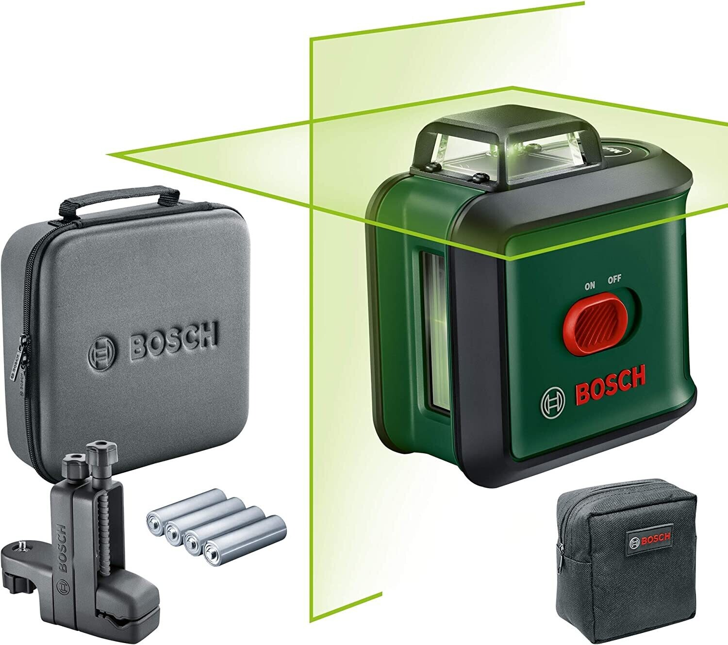 Bosch nivel láser de líneas cruzadas UniversalLevel 360 con pinza universal MM 3 (líneas de láser en vertical + horizontal, incl. 360° para la alineación por toda la estancia)