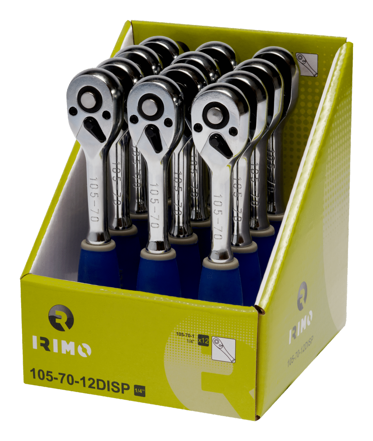Carraca reversible tipo pera de 1/4" en expositor 
105-70-12DISP