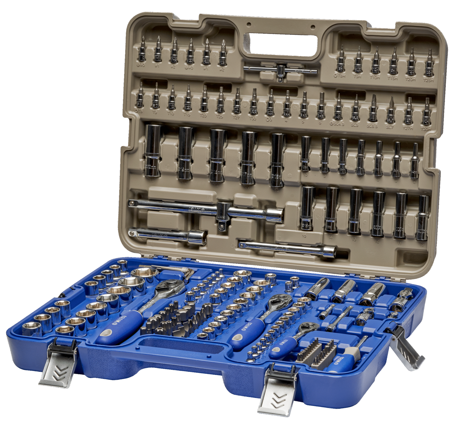 JUEGO VASOS 1/4”- 3/8”-1/2” 
HEXAGONALES, MM, 172 piezas