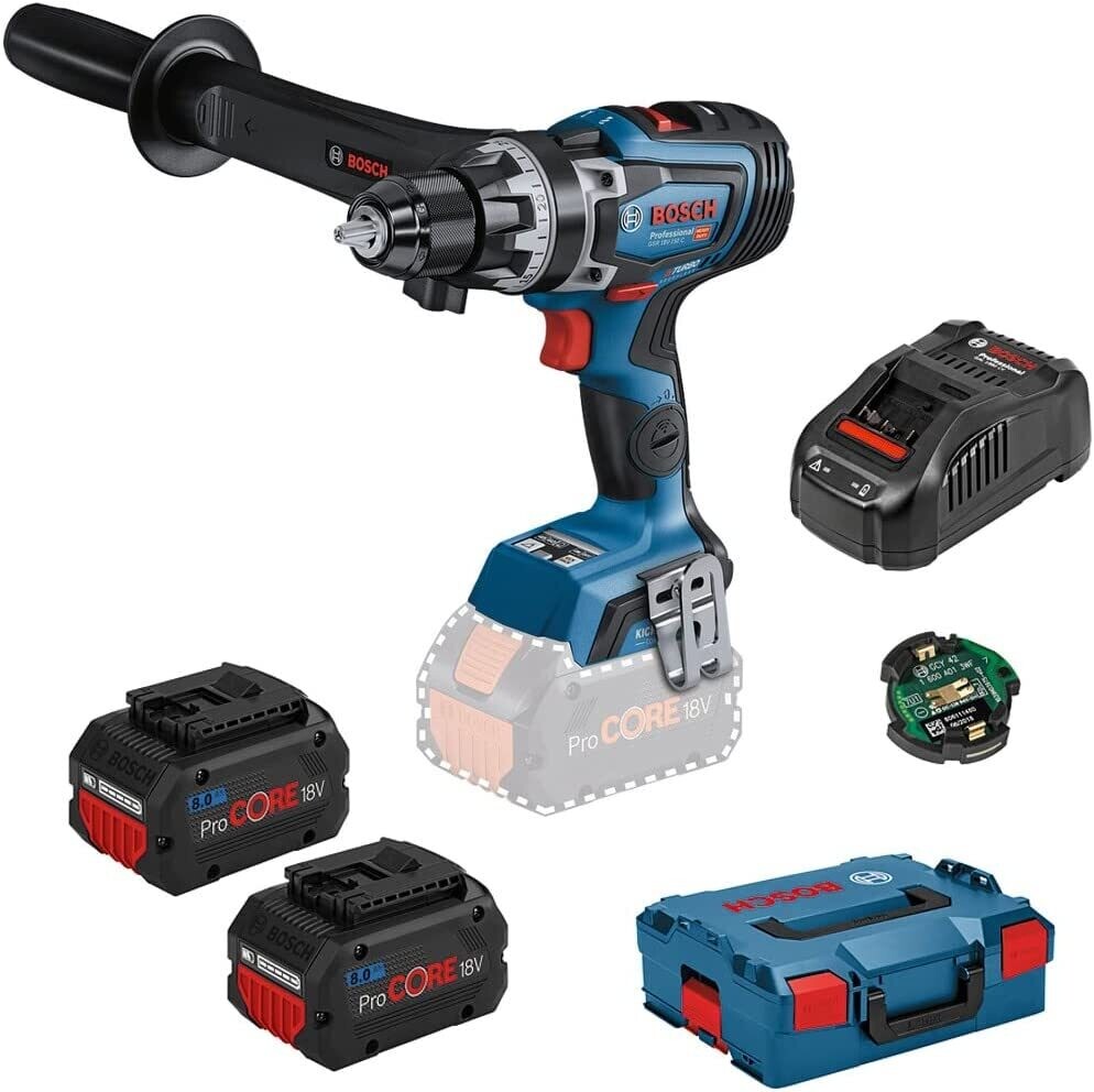 Bosch Professional BITURBO GSR 18V-150 C - Atornillador a batería (18V, 150 Nm, 2200 rpm, módulo Connectivity, 2 baterías ProCORE 8.0Ah, en L-BOXX)