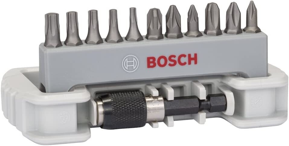 Bosch Professional Set de 11+1 Punta de atornillar Extra Hard (para PH, PZ y T tornillos, Accesorios taladros rotativos y atornilladores)