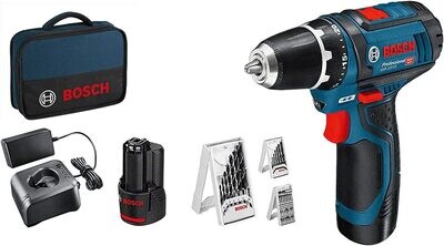 Bosch Professional 12V System GSR 12V-15 - Atornillador a batería (30 Nm, set 39 accesorios, 2 baterías x 2.0 Ah, en maletín de lona)