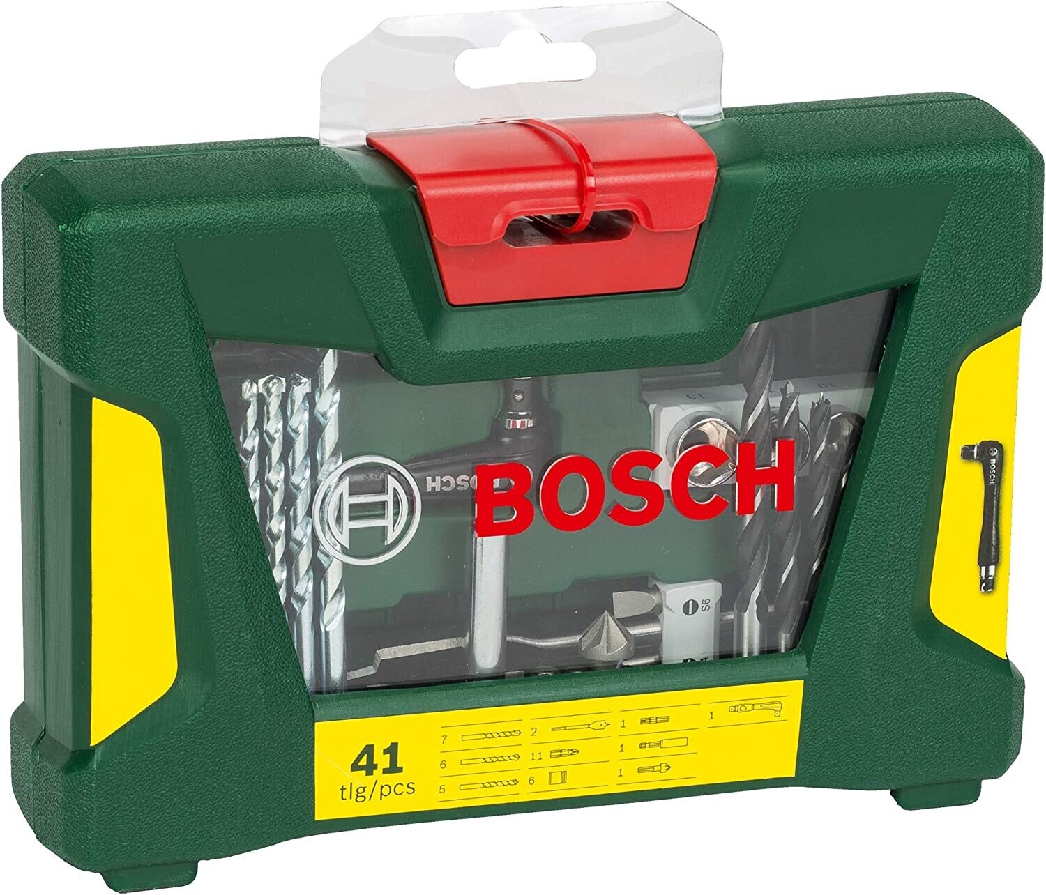 Bosch Maletín de 41 V-Line unidades para taladrar y atornillar (con portapuntas acodado, para madera, piedra y metal, Accesorios herramientas de perforación y atornillado)