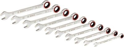 Bosch Professional - Juego de 10 llaves combinadas con función de carraca (8, 10, 12, 13, 14, 15, 16, 17, 18, 19 mm, en caja)