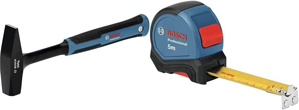 Bosch Professional - Martillo de cerrajero (500 g, acero, Softgrip) & Cinta métrica con Autolock (longitud 5 m, ancho 27 mm, gancho magnético)