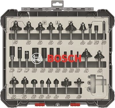 Bosch Professional Set Mixto de Brocas Fresadoras de 30 Piezas (para madera, vástago de Ø 8 mm, Accesorios Fresadoras)