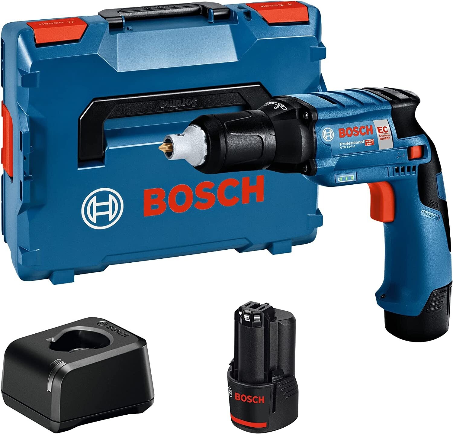 Bosch Professional 12V System GTB 12V-11 - Atornillador a batería para placa de yeso (0-3000 rpm, 2 baterías x 2.0 Ah, en L-BOXX)