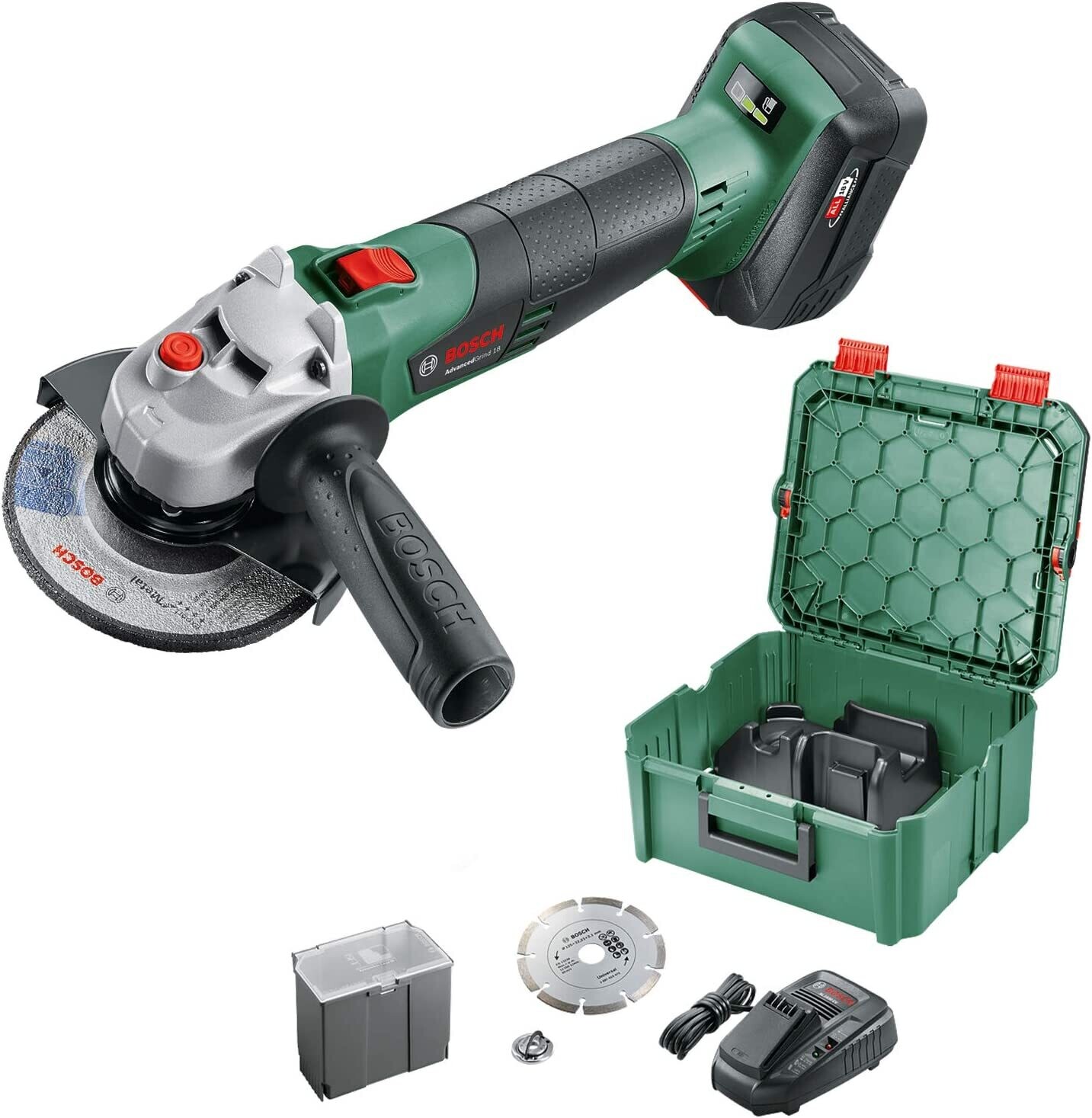 Bosch Home and Garden 06033D9003 Amoladora Angular (1 batería, Sistema de 18 V, diámetro de Disco: 125 mm, en Caja)