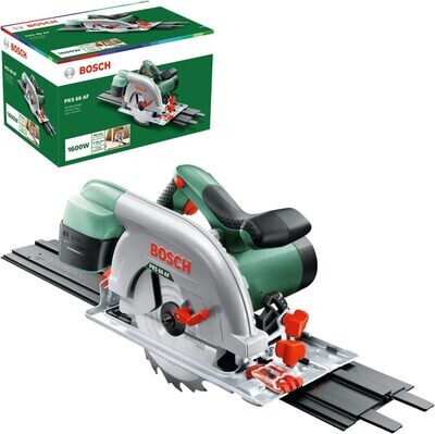 Bosch Home and Garden PKS 66 AF - Sierra circular (1600 W, disco, carril guía, caja de cartón), Color Verde