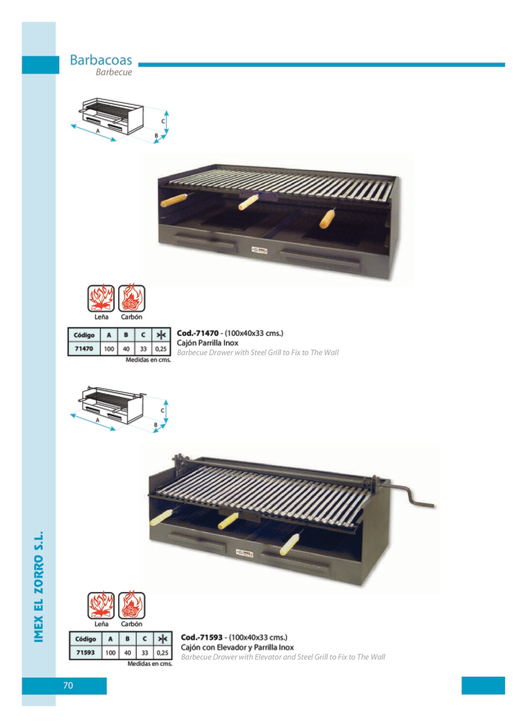 Cajón  Barbacoa  con  Parrilla	 Inox   100x40x33