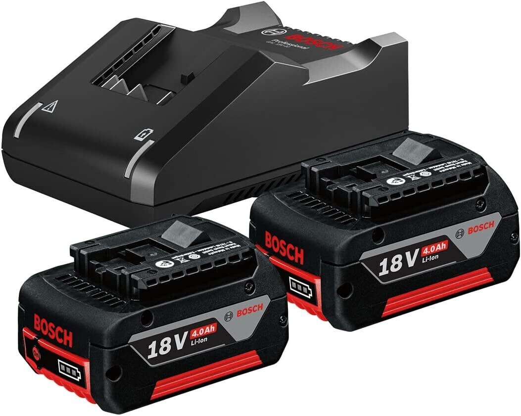 Bosch Professional 18V System GBA 18V + GAL 18V-40 - Set batería de litio + cargador (2 baterías x 4.0 Ah, tecnología Coolpack)