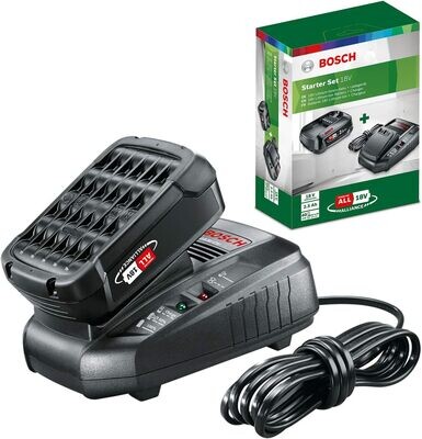 Bosch Kit de inicio: paquete de baterías y cargador para herramientas inalámbricas de 18 V (1 batería de 2,5 Ah, 1 cargador clásico)