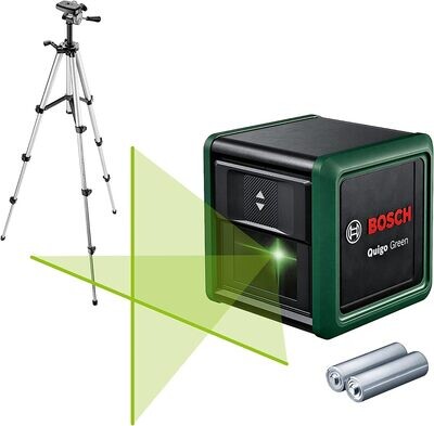 Bosch nivel láser de líneas cruzadas Quigo verde con trípode (láser verde para mejor visibilidad, carcasa de plástico reciclado)
